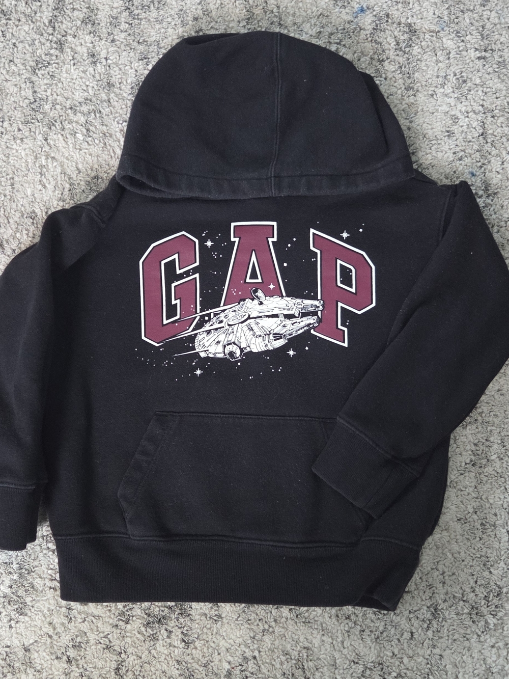 GAP Black Hoodie with Burgundy Logo and White Spaceship Graphic